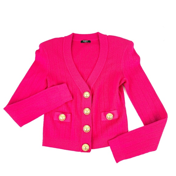 Balmain Long Sleeved V Neck Knit Pink Cardigan Button Top 38 6 - Picture 4 of 13